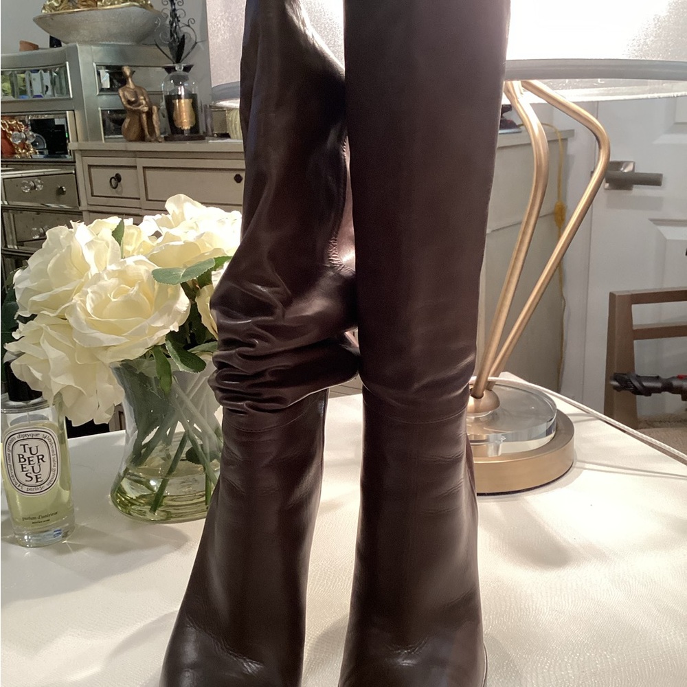 Gucci Drapple High Heeled Boots dark olive / brown Lambskin leather Size 8.5 - Picture 2 of 11